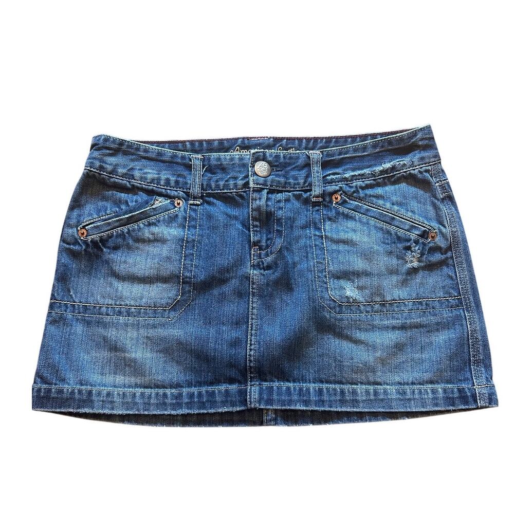 American Eagle Y2K Denim Cargo Mini Skirt Low Rise Medium Wash Size 8